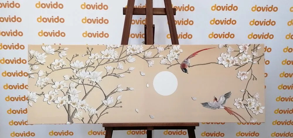 Quadro su tela – Uccellini sul ramo dell'albero