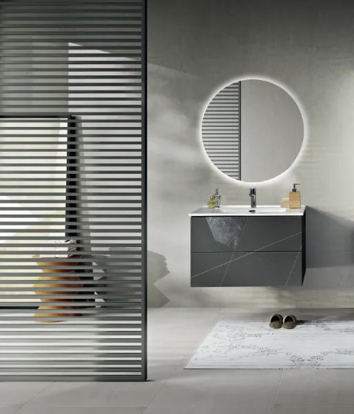 Mobile da bagno sospeso moderno base 80 CRIZIA con lavabo ANTRACITE OPACO