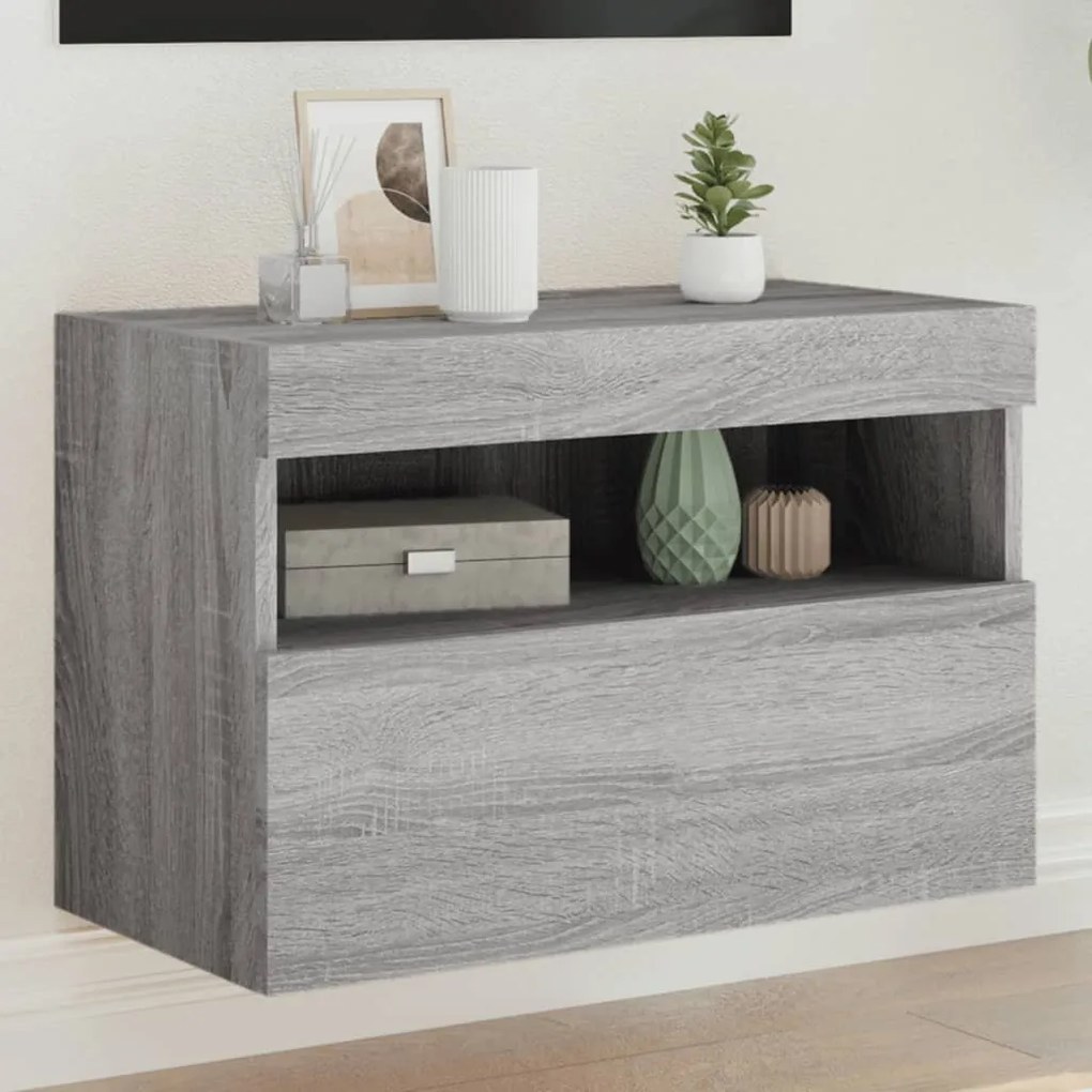 Mobile Tv A Parete Con Luci Led Grigio Sonoma 60x30x40 Cm /
