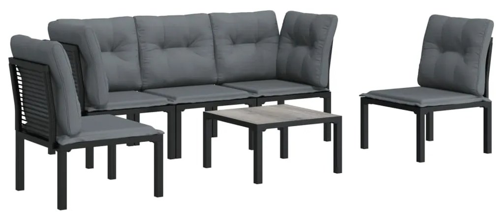 Set Salotto da Giardino 6 pz in Polyrattan Nero e Grigio