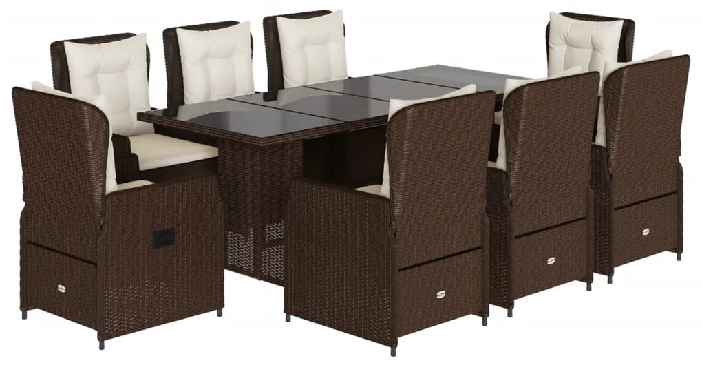 Set da pranzo da giardino 9pz con cuscini marrone in polyrattan