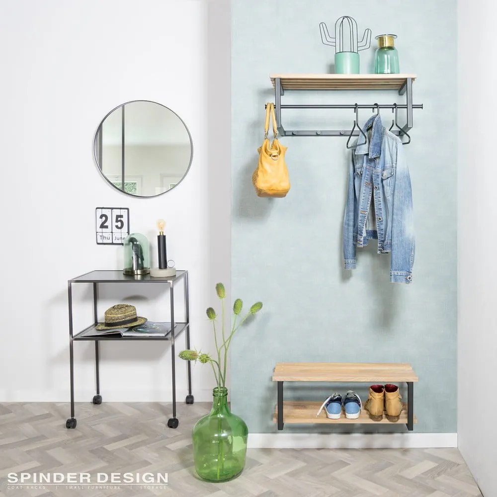 Attaccapanni da parete nero/di colore naturale in metallo con scaffale 76 cm Marco – Spinder Design