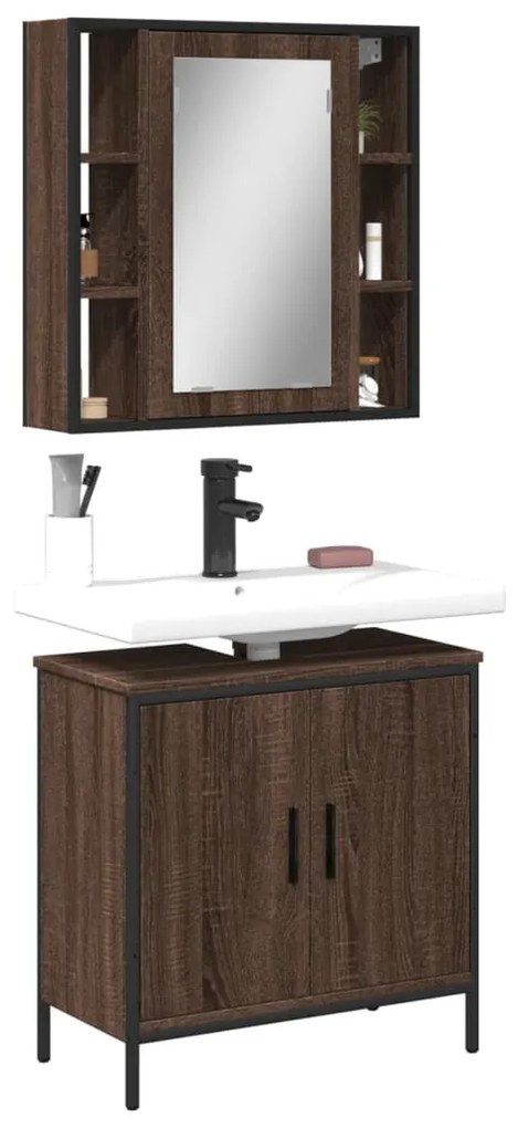 Set Mobili Da Bagno 2 Pz Rovere Marrone İn Legno Multistrato /