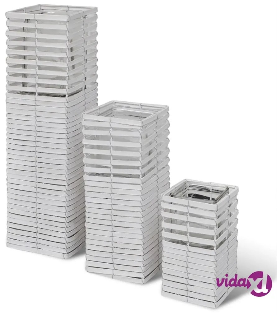 vidaXL Set 3 pz Supporto candela lavorato a mano bianco