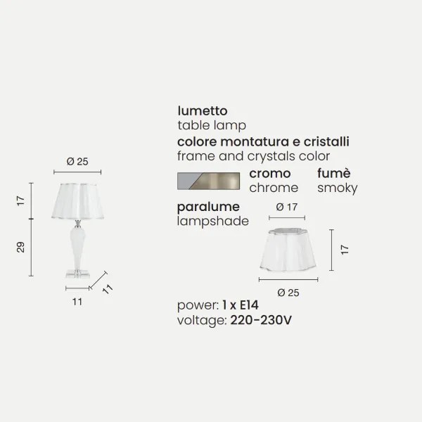 Lampada da tavolo DEBUSSY luci in vetro lavorato a mano Fumč PICCOLO