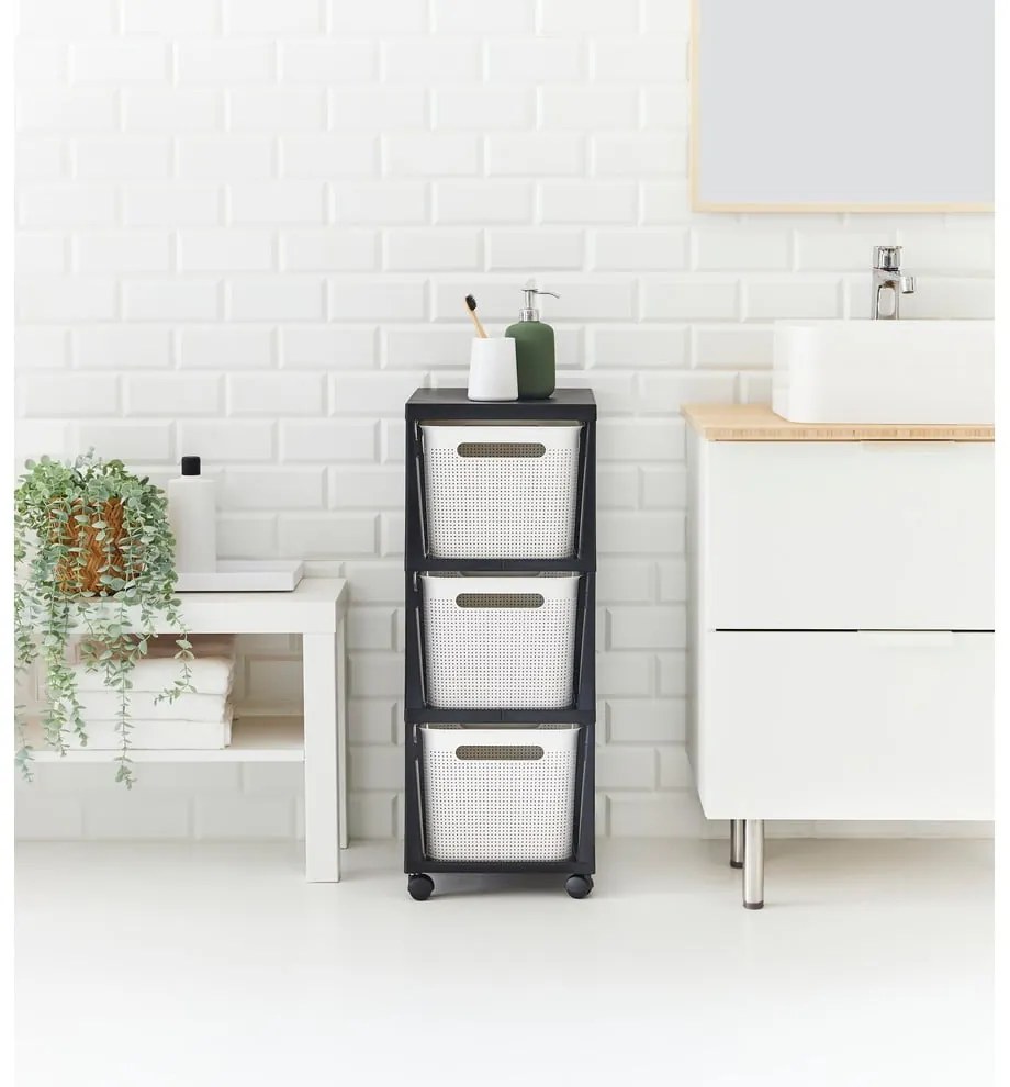 Scaffale mobile in plastica bianco/nero 30x77 cm Brisen - Rotho