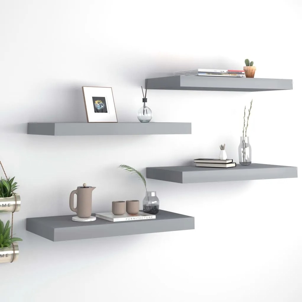 Scaffali A Parete 4 Pz Grigi 50x23x3,8 Cm İn Mdf /