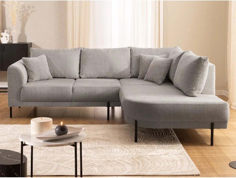 Divano angolare grigio tortora (con penisola a destra/a L) con rivestimento in ciniglia Mauris – Ropez