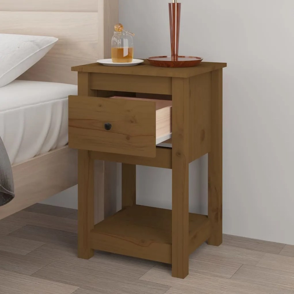 Comodino Miele 40x35x61,5 cm in Legno Massello di Pino