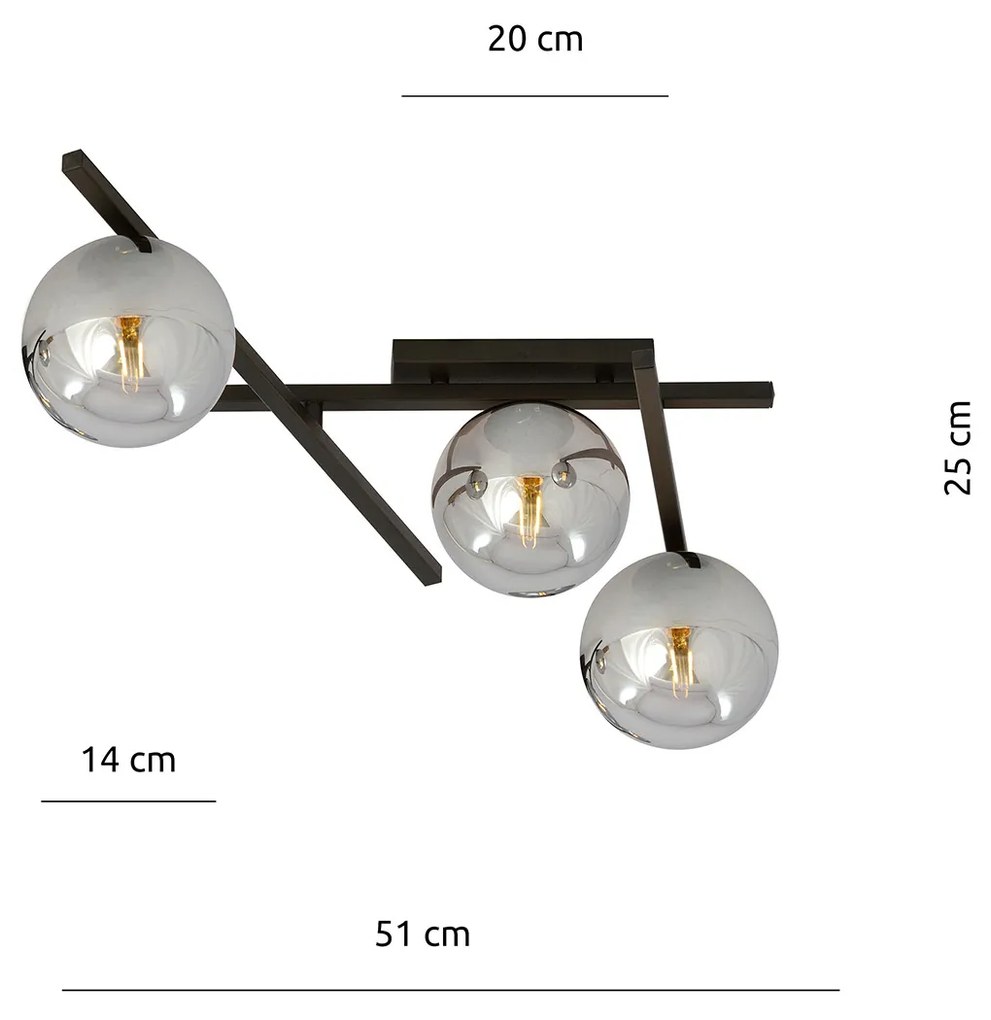 Plafoniera Moderna 3 Luci Teti In Acciaio Nero Bracci Regolabili E Vetro Fumè