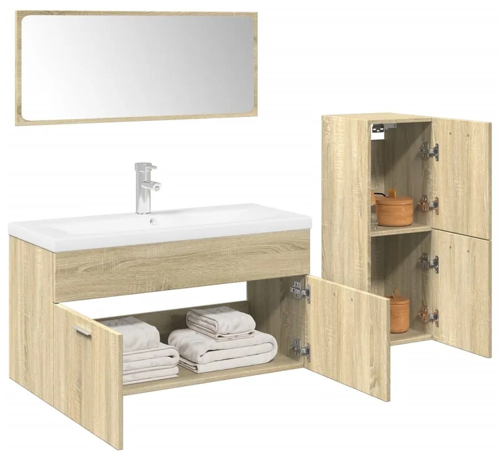 Set Mobili Da Bagno 3 Pz Rovere Sonoma İn Legno Multistrato /