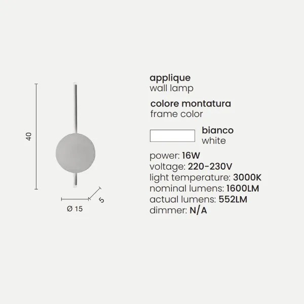 Applique JAMES in metallo 15x5 cm verniciato Bianco