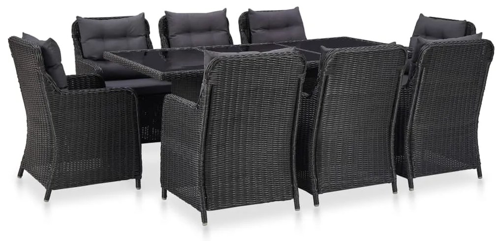 Set da pranzo per esterni 9 pz in polyrattan nero