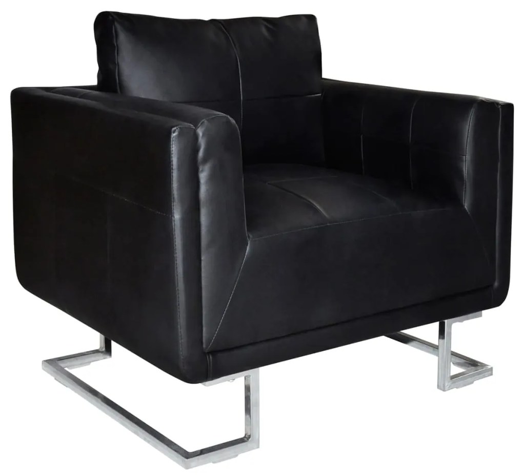 Poltrona A Pozzetto Con Gambe Cromate Nera İn Similpelle /