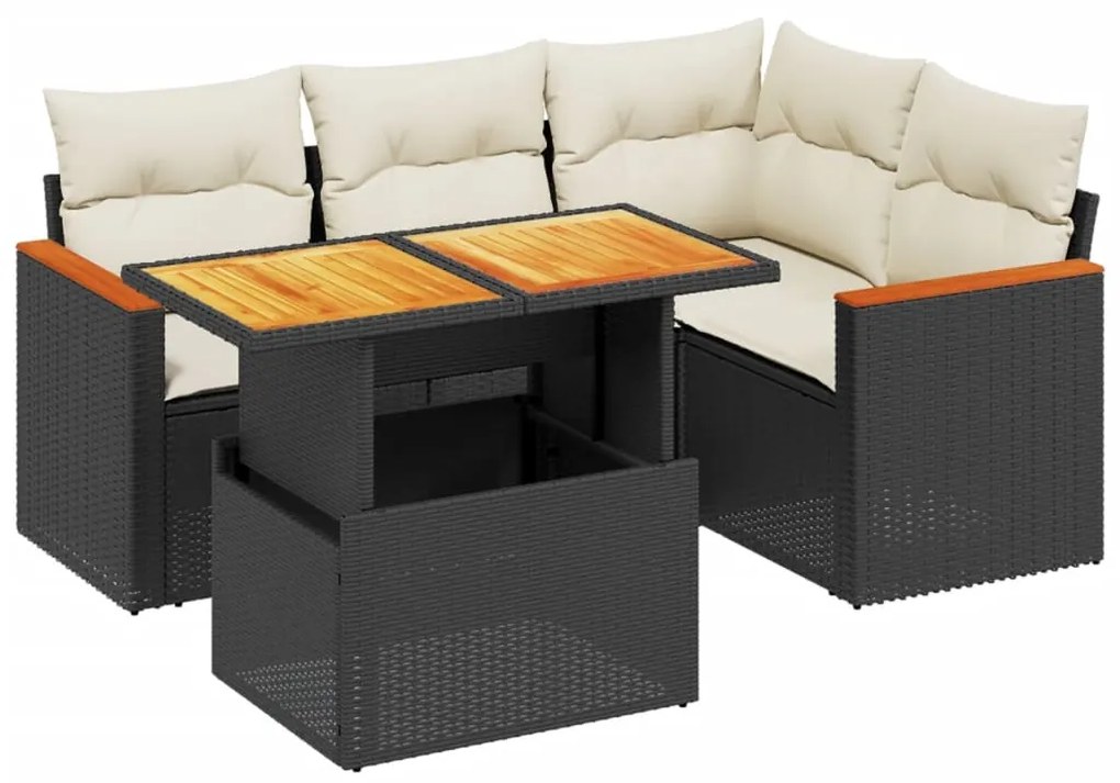 Set divani da giardino 5 pz con cuscini in polyrattan nero