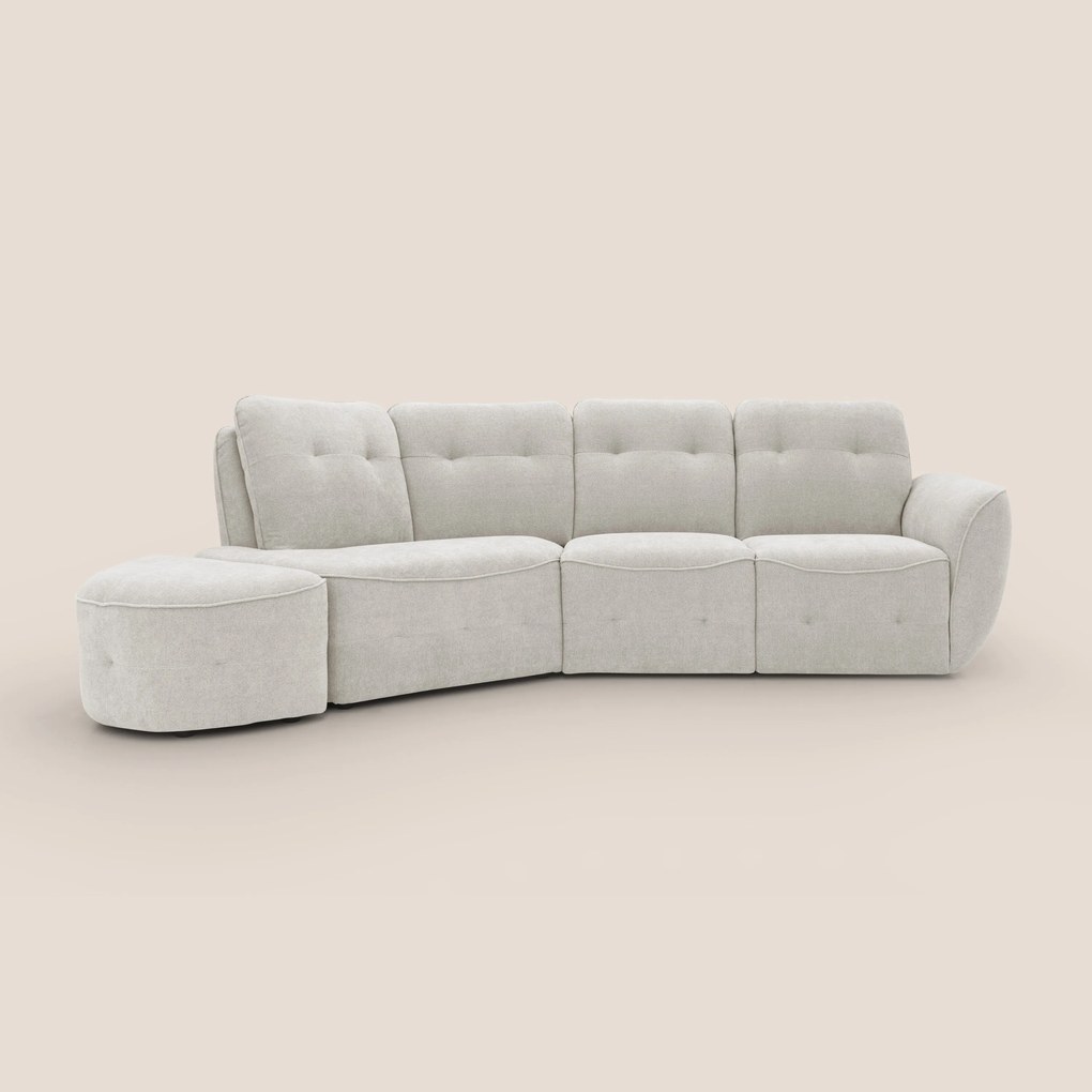 Cerbero divano angolare con pouf mobile in morbido bouclé impermeabile T07