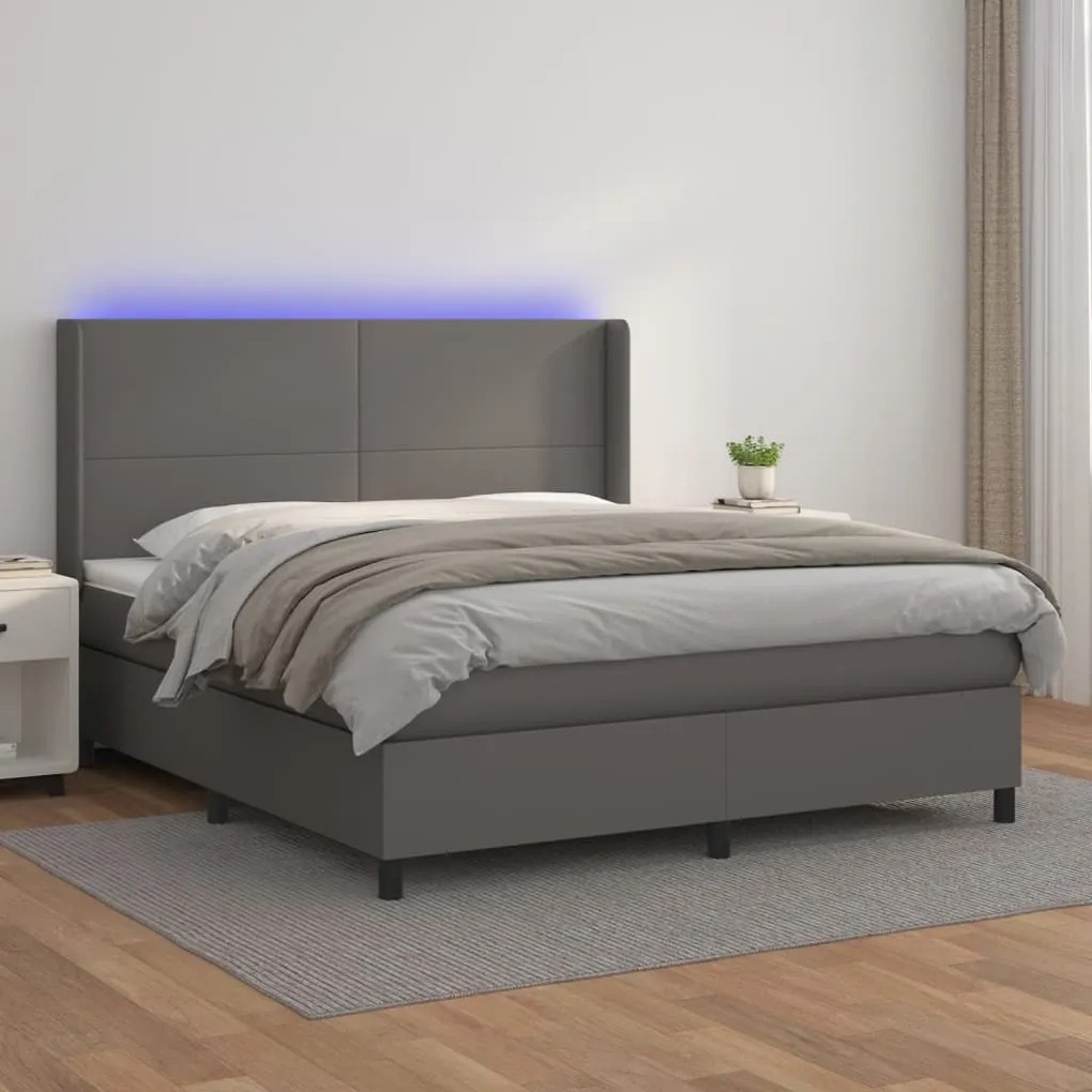 Giroletto molle con materasso e led grigio 160x200cm similpelle