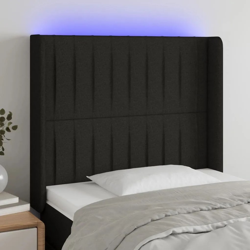 Testiera A Led Nero 93x16x118/128 Cm İn Tessuto /
