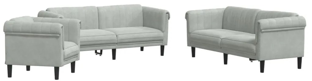 Set di divani 3 pz grigio chiaro in velluto