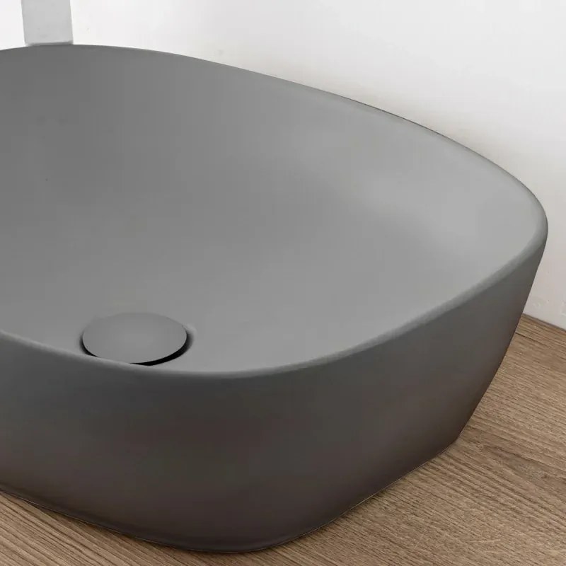 Lavandino da appoggio ovale 50x38 cm grigio scuro opaco Tokyo