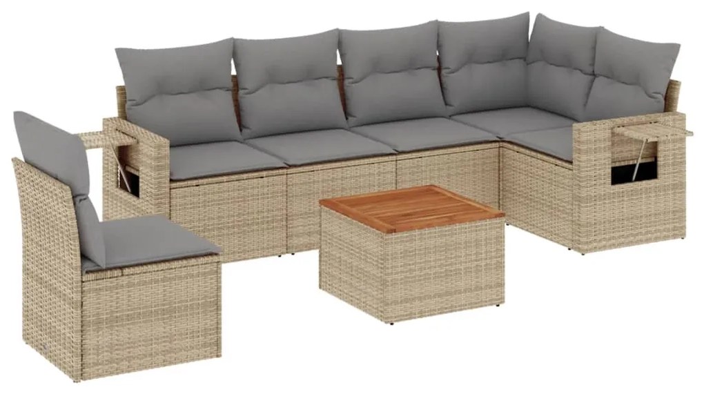 Set divano da giardino 7 pz con cuscini beige misto polyrattan