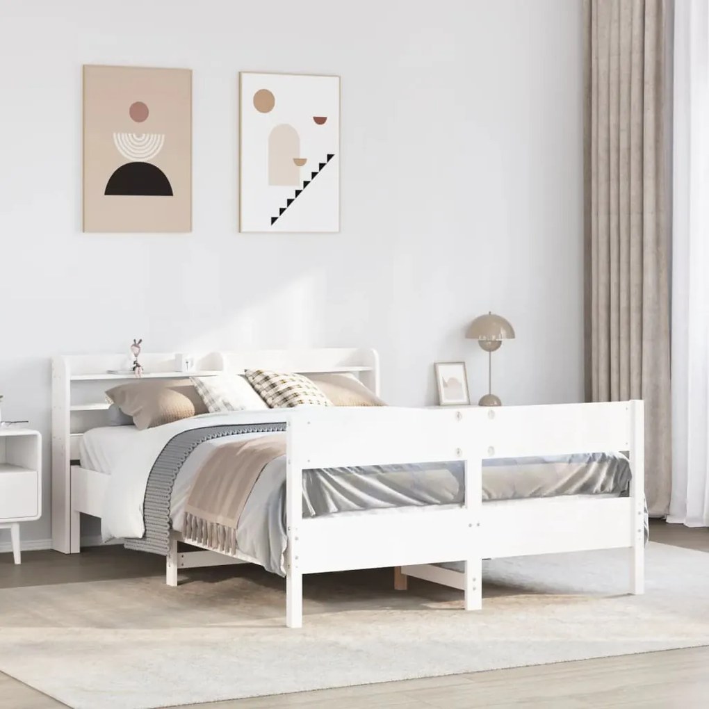 Letto Senza Materasso Bianco 160x200 Cm Legno Massello Di Pino /
