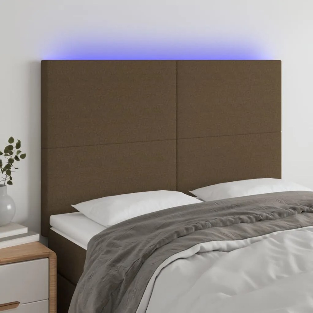 Testiera A Led Marrone Scuro 144x5x118/128 Cm İn Tessuto /