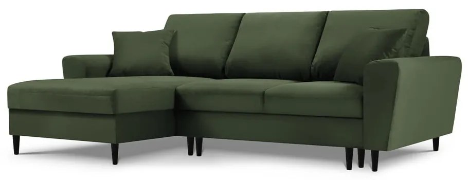 Divano letto in velluto a coste verde, angolo sinistro Moghan - Micadoni Home