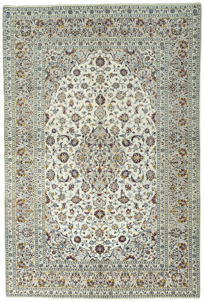 Kashan Tappeto 200x290 Beige (Iran) Annodato A Mano