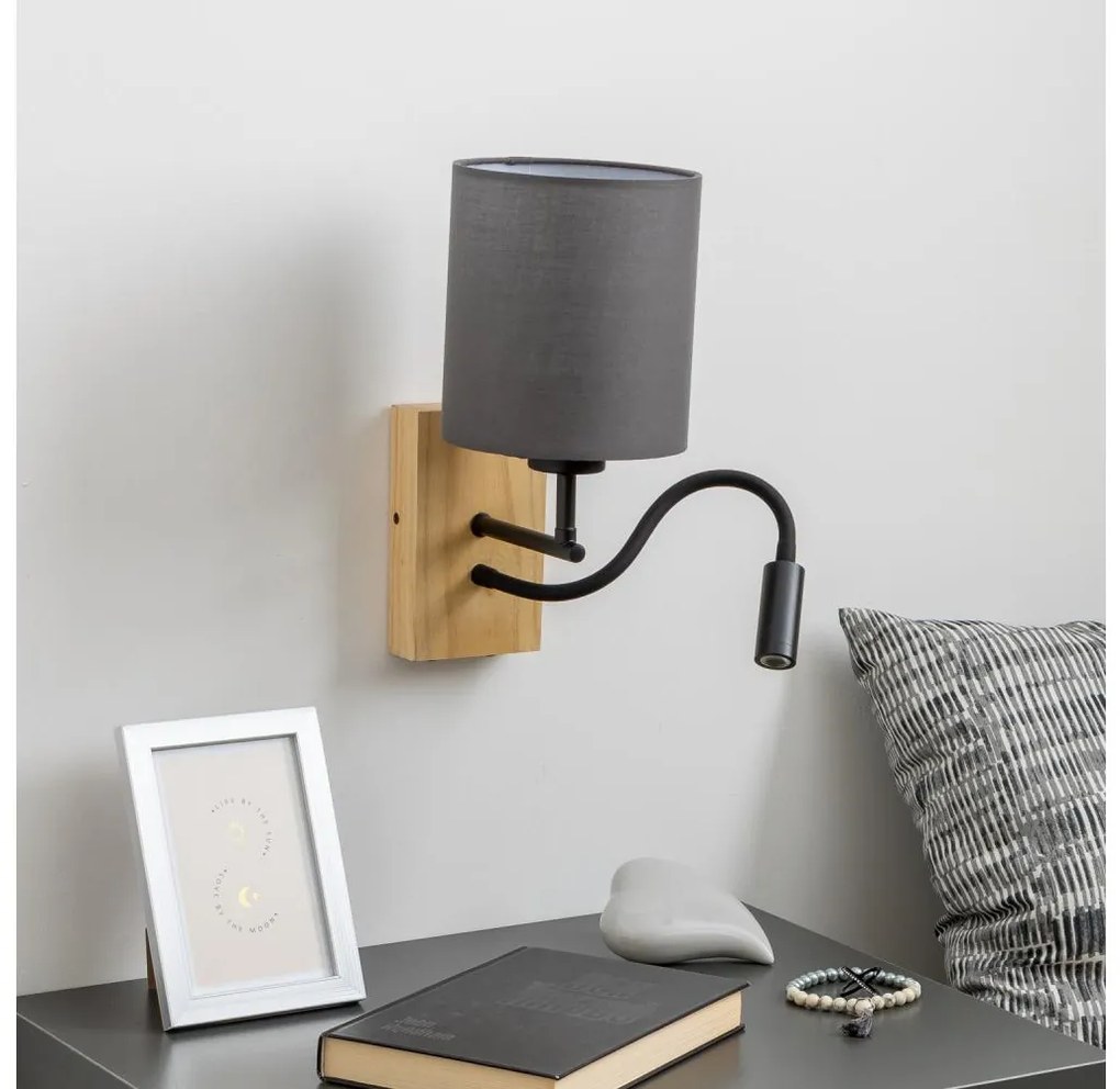 Brilagi - Applique a LED NUBILA WOOD 1xE27/25W/230V + LED/3W quercia/antracite