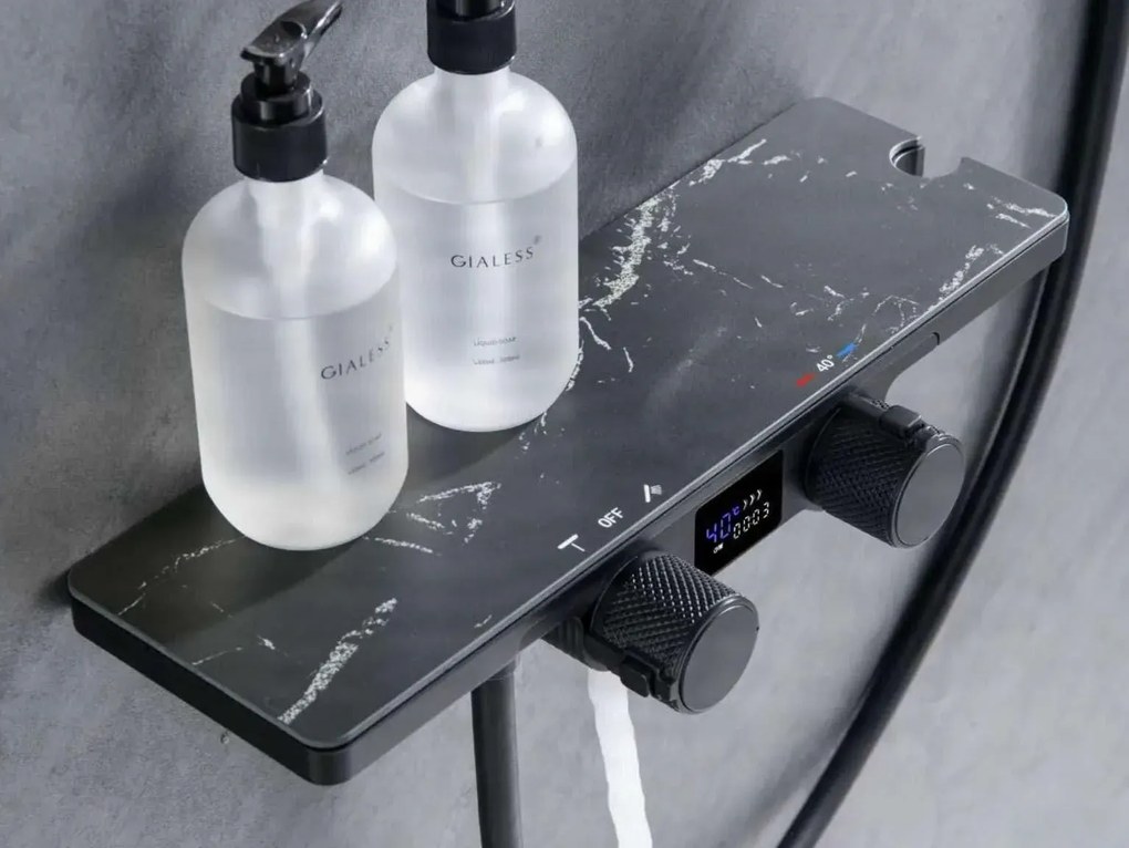 Sistema doccia ELITE EDITION BBT2053 termostatico con LED e getti multipli, in più finiture tra cui nero opaco e grigio — Grigio gunmetal pietra