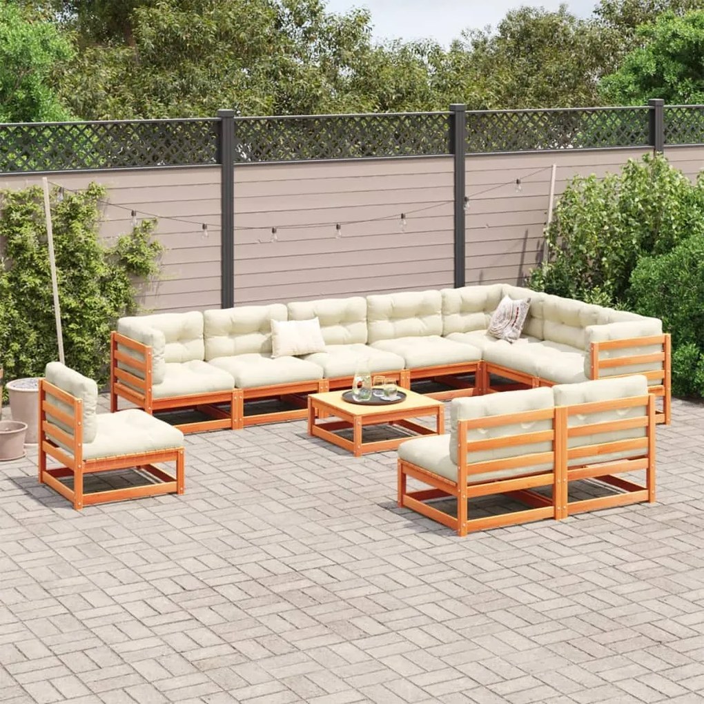 Set divani da giardino 11pz marrone cera legno massello di pino