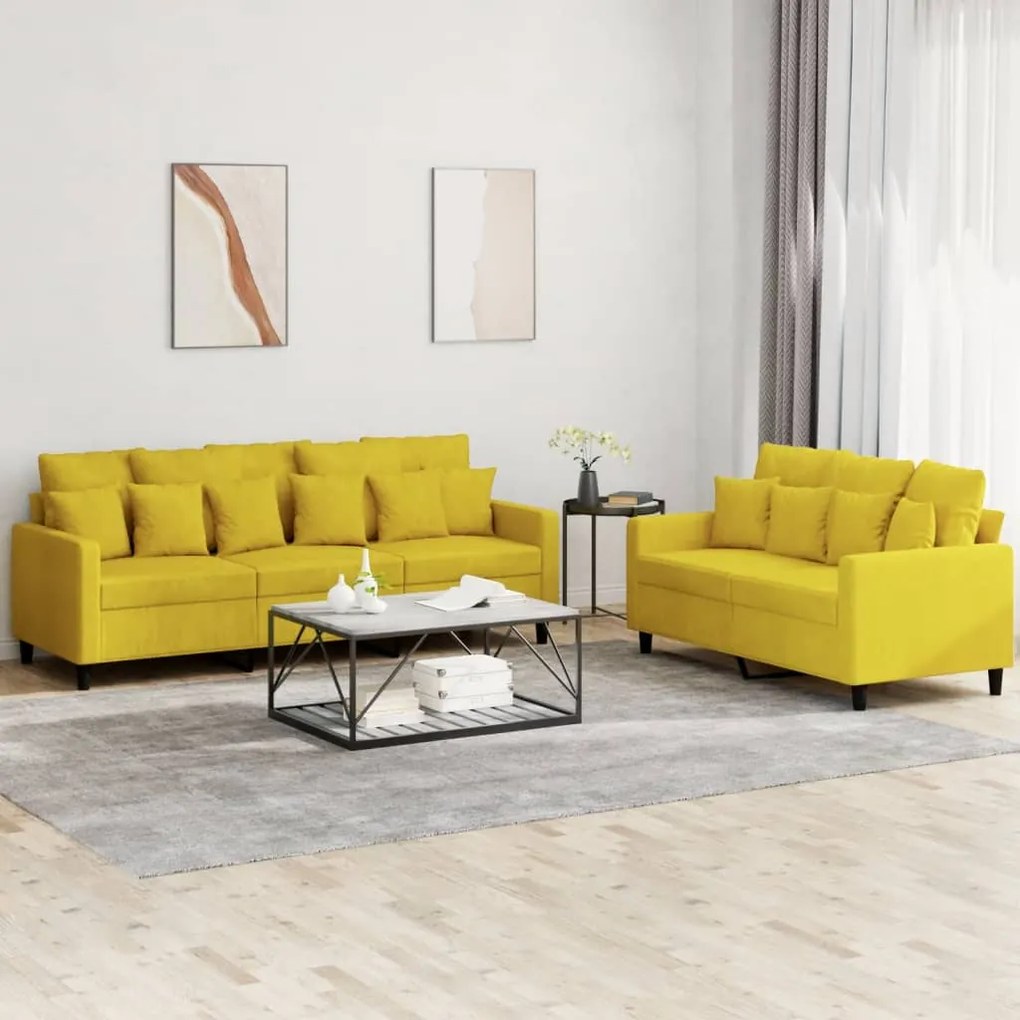 Set Di Divani 2 Pz Con Cuscini Giallo İn Velluto /