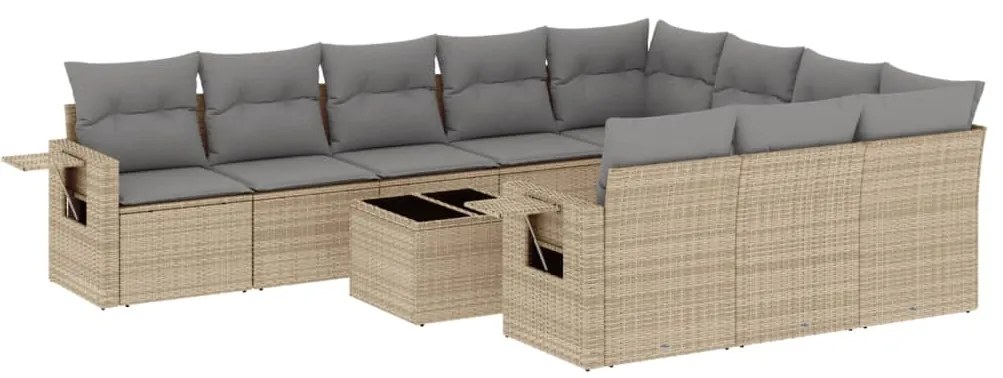 Set divani da giardino 11 pz con cuscini beige in polyrattan