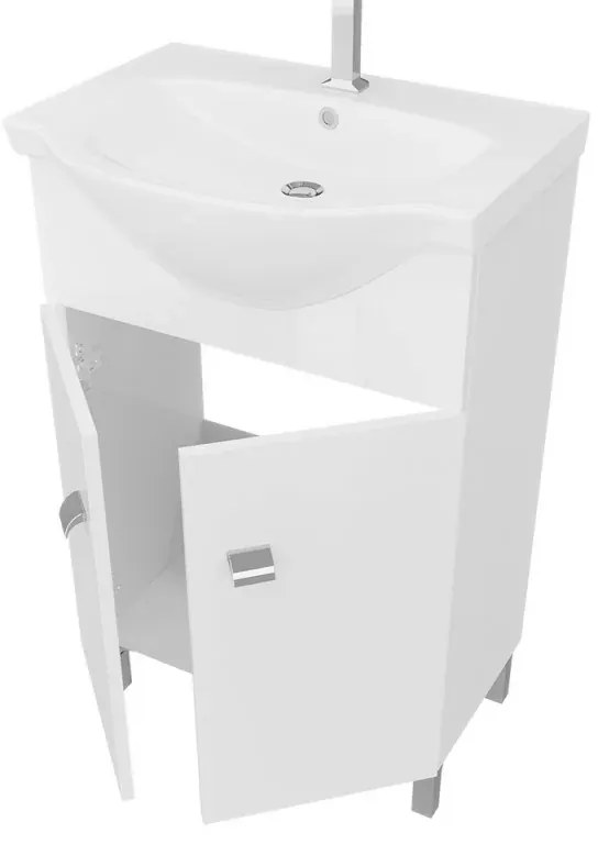 Mobile bagno a terra 55 cm Creta bianco lucido con lavabo e specchio