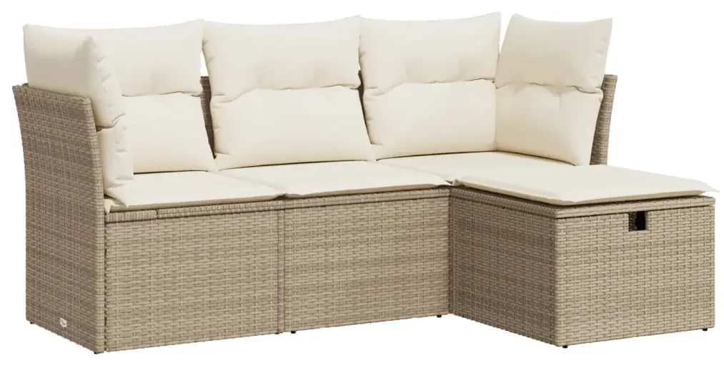 Set divano da giardino 4 pz con cuscini beige in polyrattan