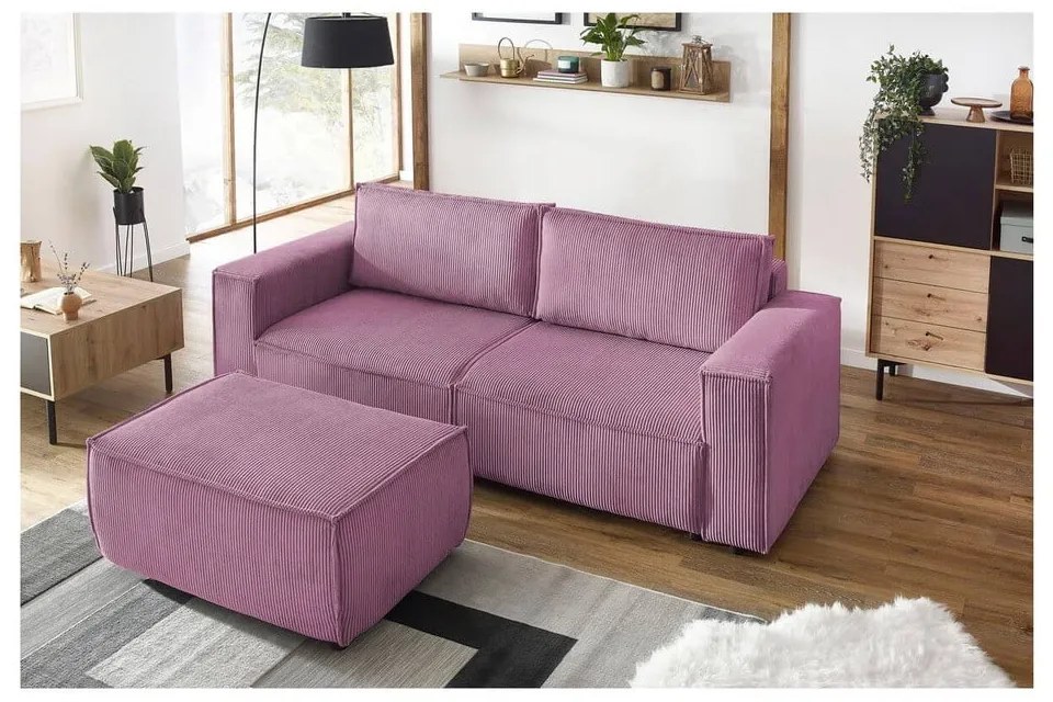 Divano letto in velluto a coste rosa 245 cm Nihad - Bobochic Paris