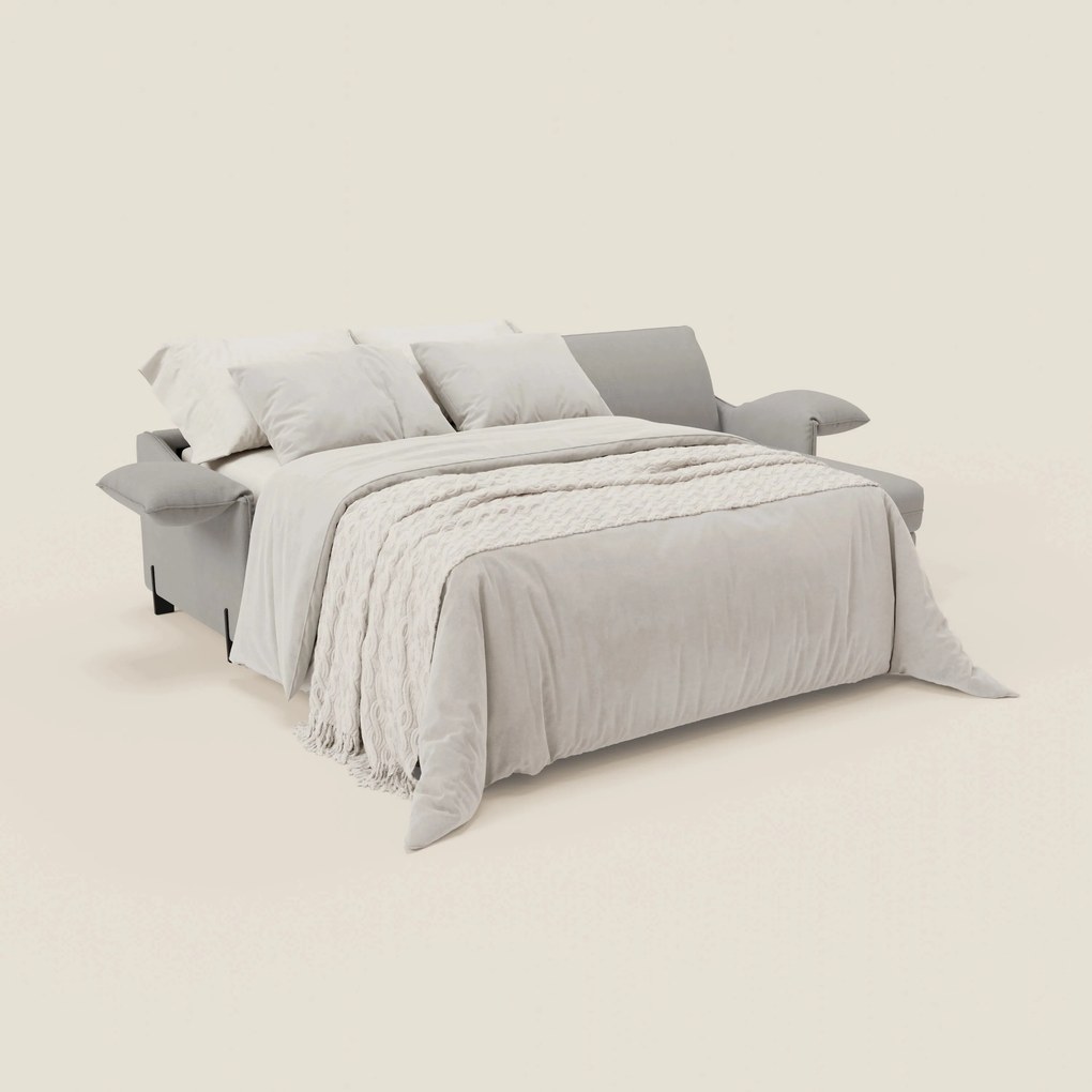 Primula divano letto angolare con materasso H18 cm - penisola contenitore in tessuto smacchiabile T05 grigio