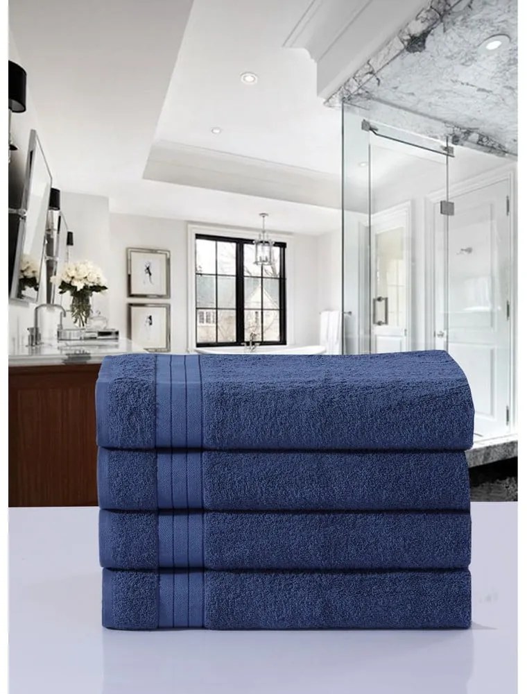 Set di 4 asciugamani in cotone blu scuro 50x100 cm - Good Morning