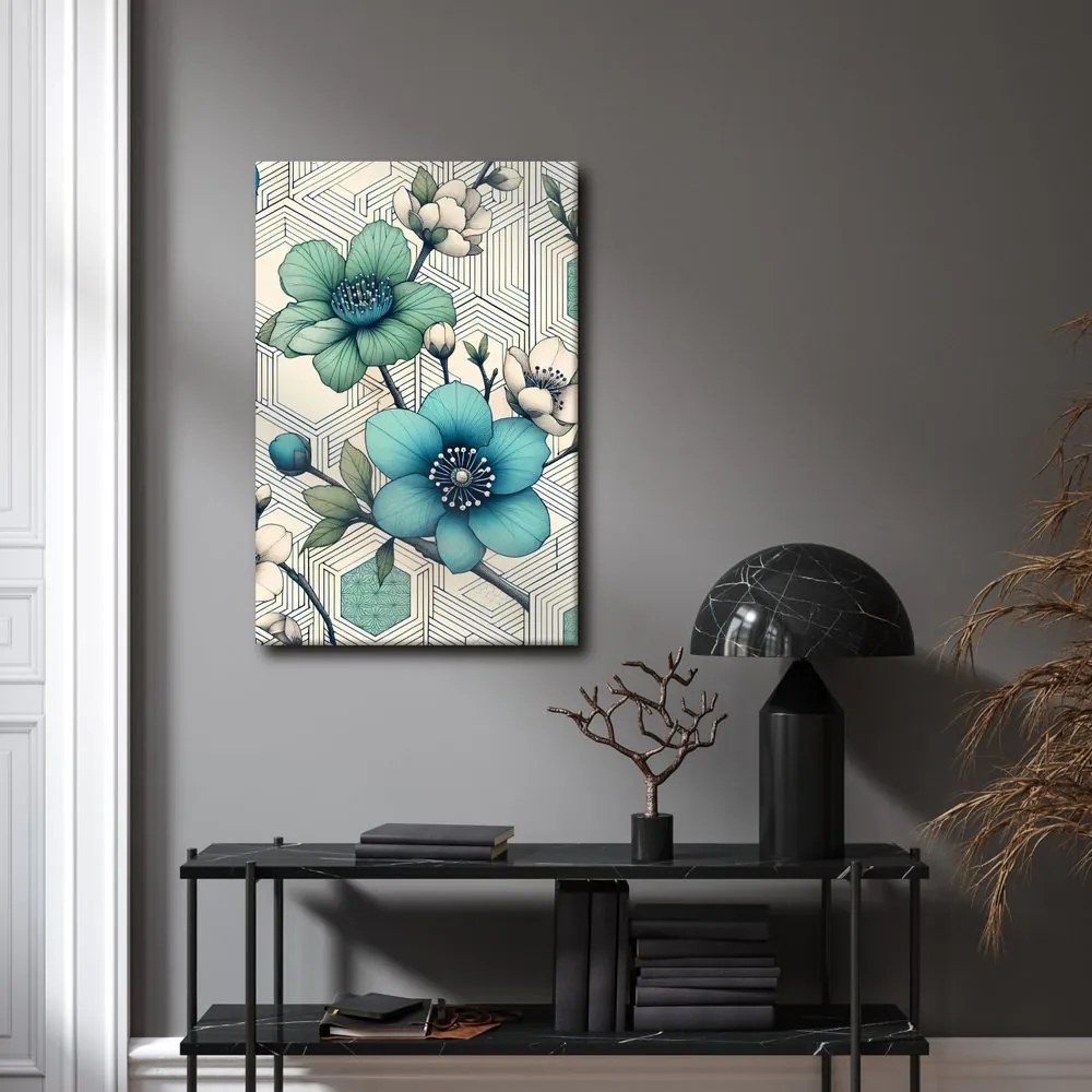 Quadro su tela – Mosaico floreale in toni turchesi