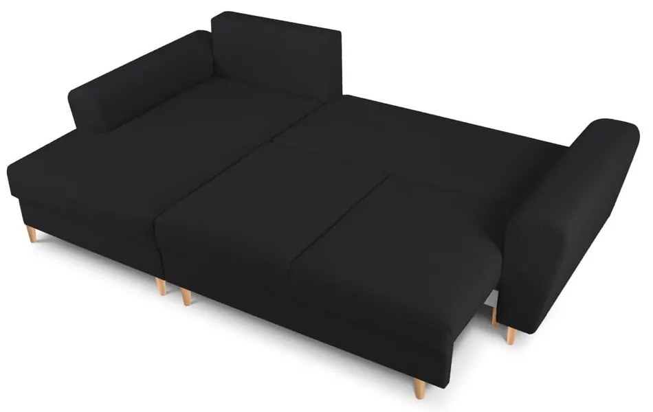 Divano angolare nero allungabile e con contenitore (con penisola a sinistra/con chaise lounge) con rivestimento in bouclé Kyoto – Cosmopolitan Design
