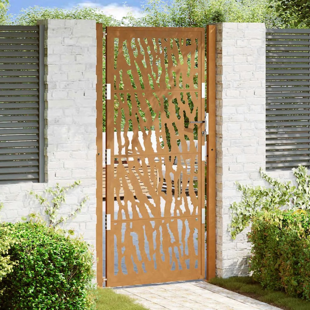 Cancello Da Giardino 105x205 Cm Acciaio Corten Design A Traccia /