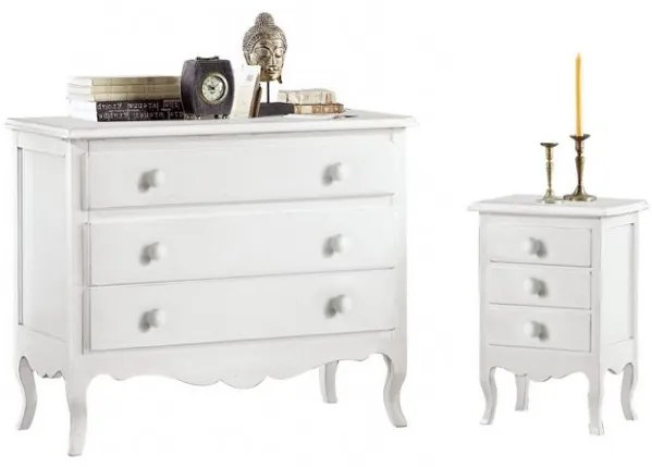 Comodino bianco 3 cassetti 43x32x64 cm
