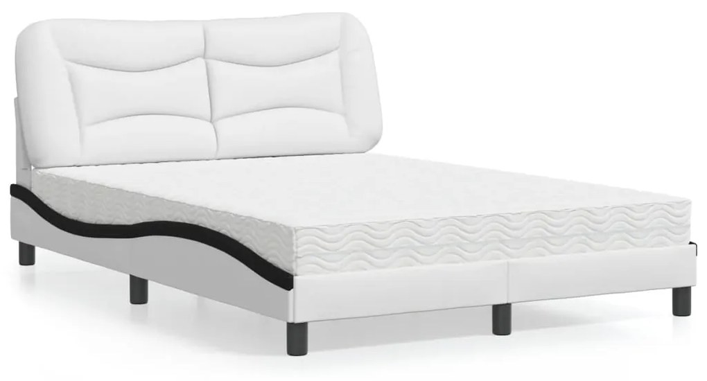 Letto Con Materasso Bianco E Nero 140x200 Cm İn Similpelle /