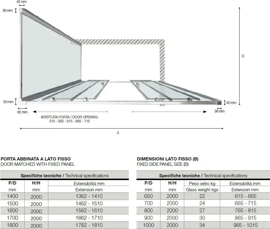 Box Doccia Cristallo Cincillà Anticalcare Apertura Centrale H200