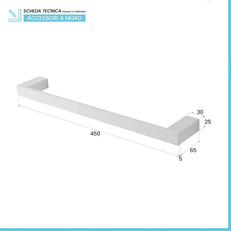 Porta asciugamani diritto da muro L 45 cm in alluminio bianco Sky