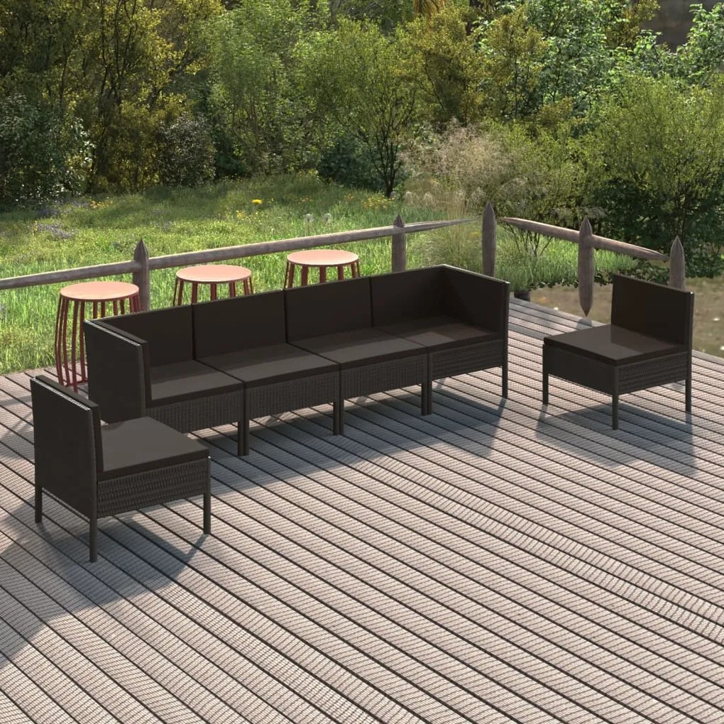 Set divani da giardino 6 pz con cuscini in polyrattan nero