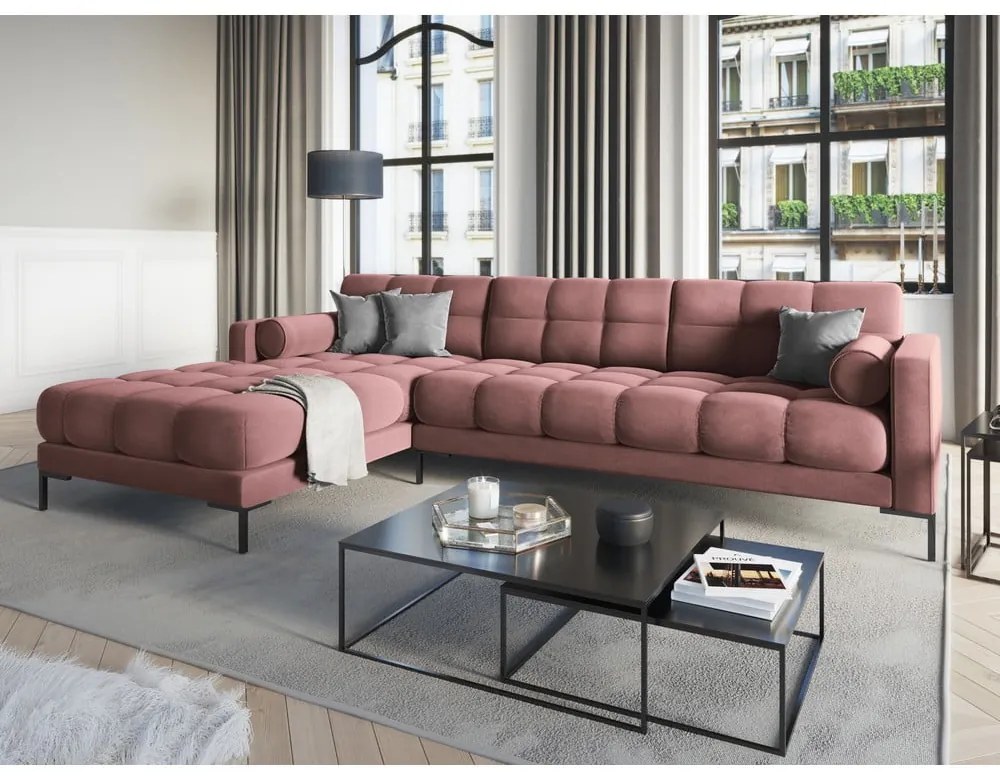 Divano angolare in velluto rosa, angolo sinistro Bali - Cosmopolitan Design