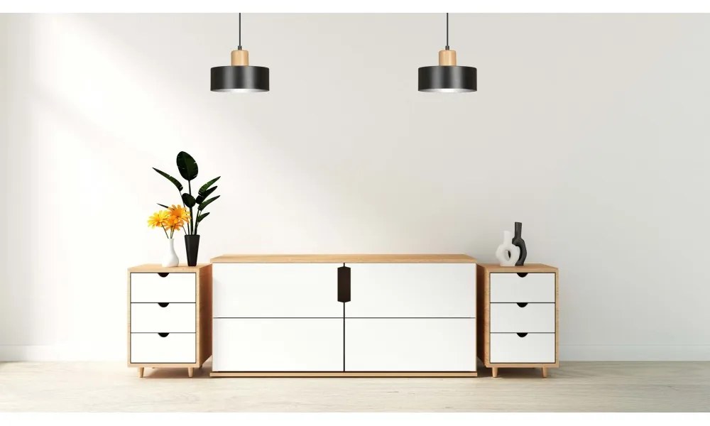 Lampadario a Sospensione in Acciaio e Legno TORIN 1 Nero/Bianco E27 Colore del corpo Nero