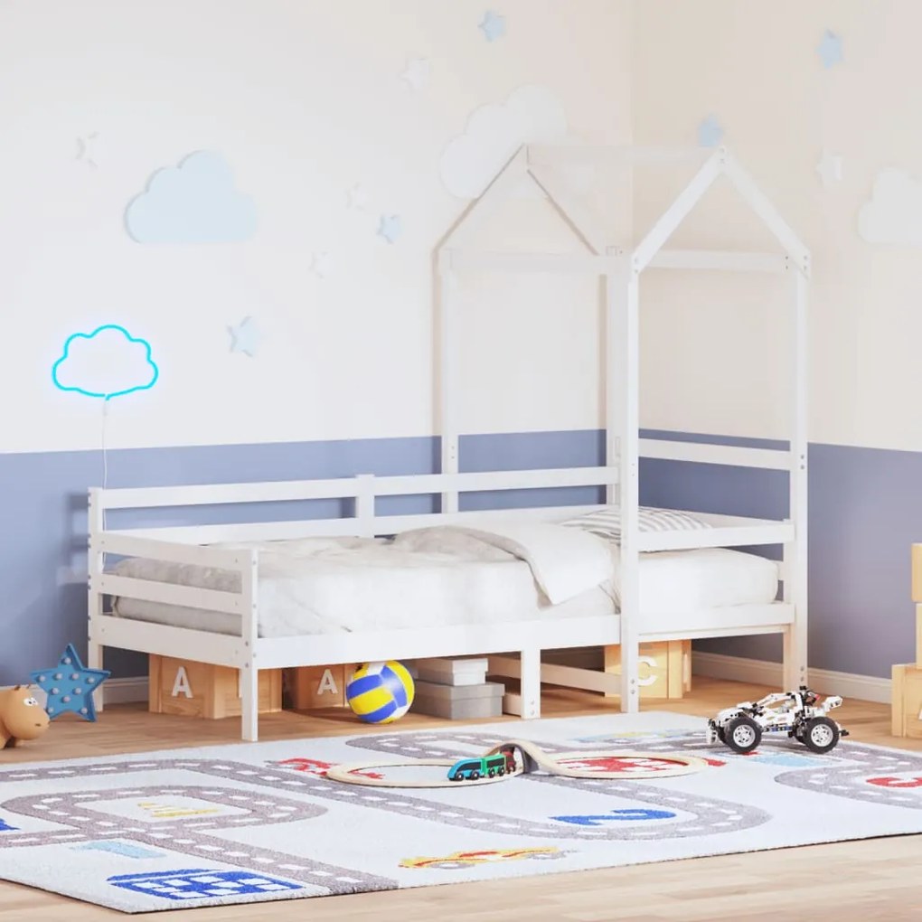 Dormeuse Con Tetto 90x200 Cm Bianco İn Legno Massello Di Pino /